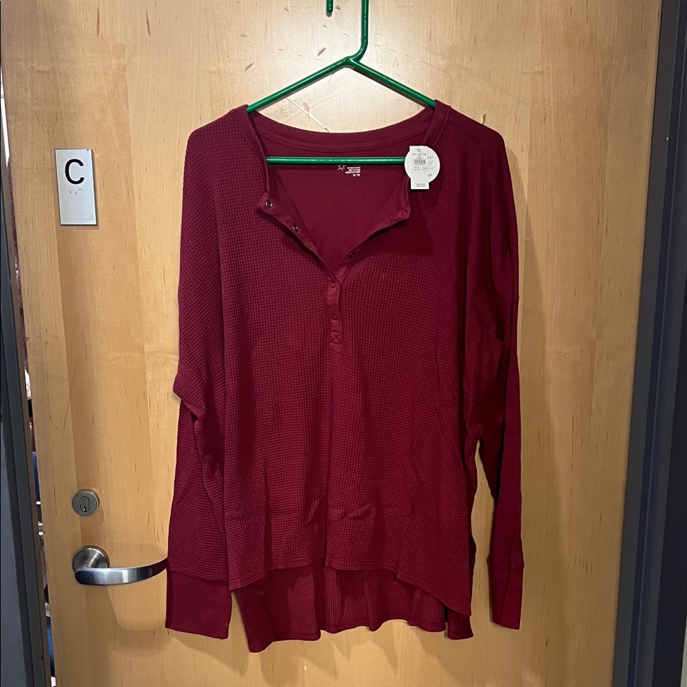BNWT Aerie Long Sleeve Henley Top - Deep Red